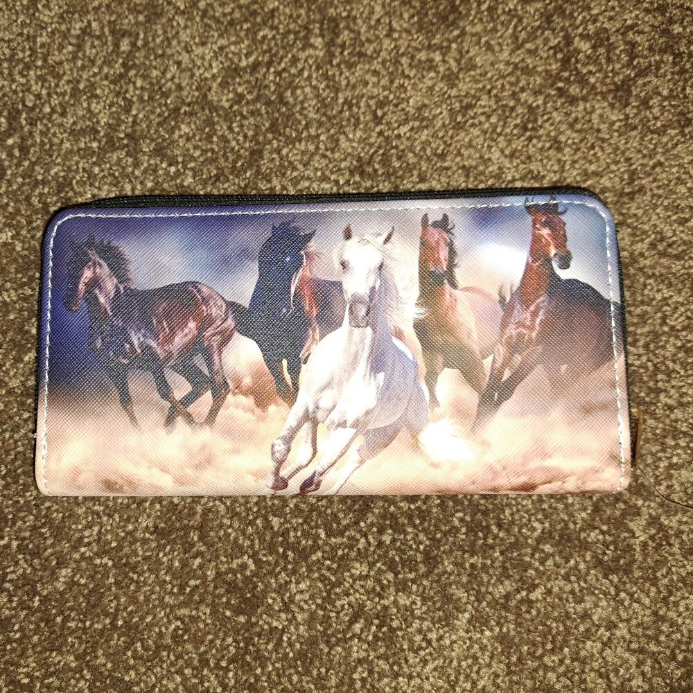 NWT Galloping Horses Design Zippered wallet with colorful running horses - Picture 4 of 6